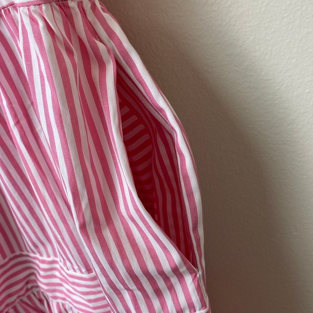 NWT, Gretchen Scott, Hope Dress Pink White Stripe Ruffle Collar Sleeveless Small - Picture 6 of 14
